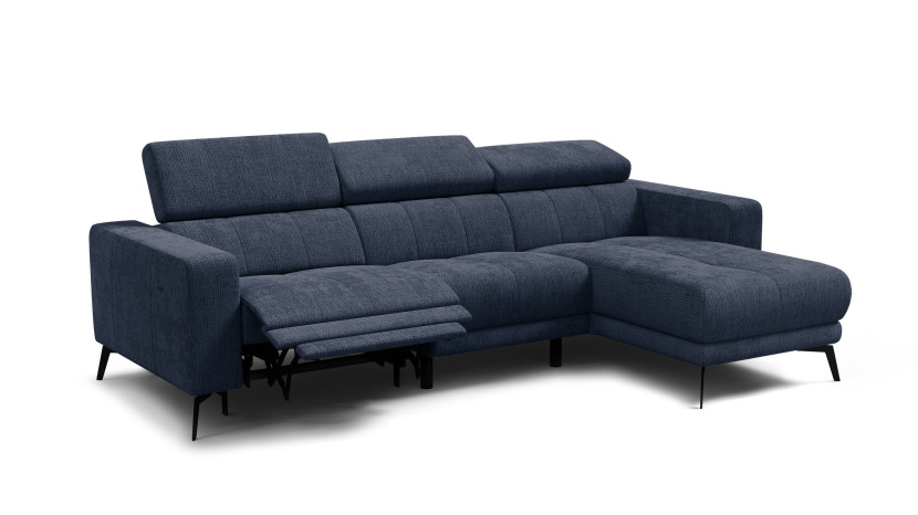 Sofa narożna 4 osobowa prawa MORELLO, granatowa, 1 x Relax Zero Gravity 801524