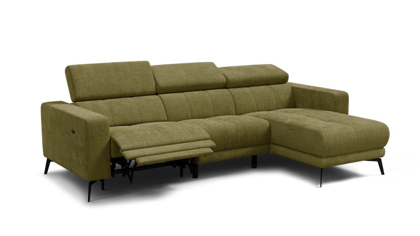 Sofa narożna 4 osobowa prawa MORELLO, oliwkowa, 1 x Relax Zero Gravity 801539