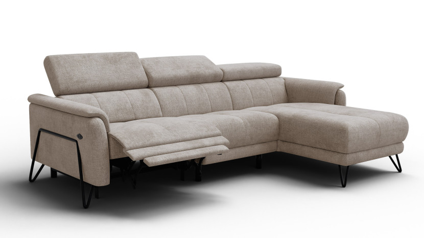 Sofa narożna 4 osobowa prawa RODEN, 1 x Relax Zero Gravity, beżowa 801451
