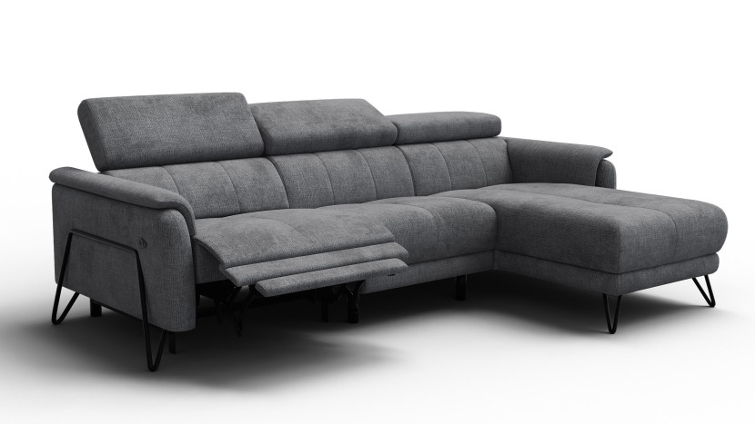 Sofa narożna 4 osobowa prawa RODEN, 1 x Relax Zero Gravity, ciemnoszara 801494