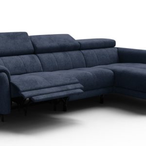 Sofa narożna 4 osobowa prawa RODEN, 1 x Relax Zero Gravity, granatowa 801463 Sofa narożna 4 osobowa prawa RODEN, 1 x Relax Zero Gravity, granatowa 801463