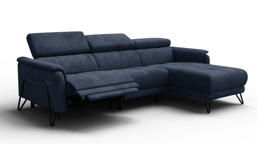 Sofa narożna 4 osobowa prawa RODEN, 1 x Relax Zero Gravity, granatowa 801463