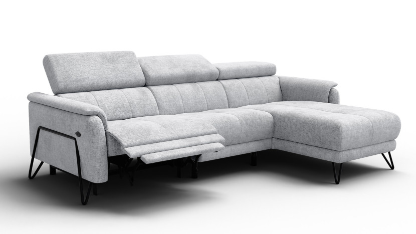 Sofa narożna 4 osobowa prawa RODEN, 1 x Relax Zero Gravity, jasnoszara 801492