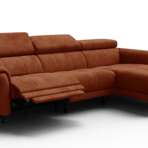 Sofa narożna 4 osobowa prawa RODEN, 1 x Relax Zero Gravity, pomarańczowa 801478 Sofa narożna 4 osobowa prawa RODEN, 1 x Relax Zero Gravity, pomarańczowa 801478