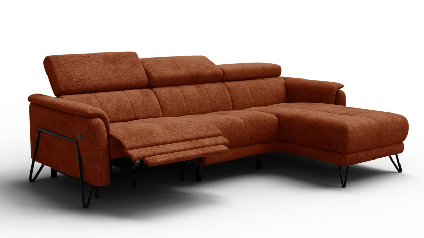 Sofa narożna 4 osobowa prawa RODEN, 1 x Relax Zero Gravity, pomarańczowa 801478
