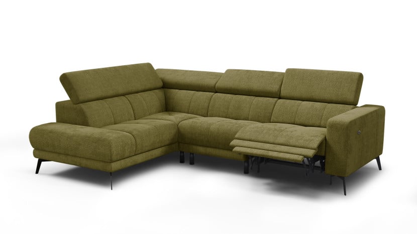 Sofa narożna 5 osobowa lewa MORELLO, oliwkowa, 1 x Relax Zero Gravity 801516