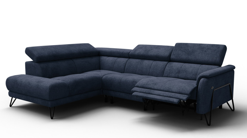 Sofa narożna 5 osobowa lewa RODEN, 1 x Relax Zero Gravity, granatowa 801473