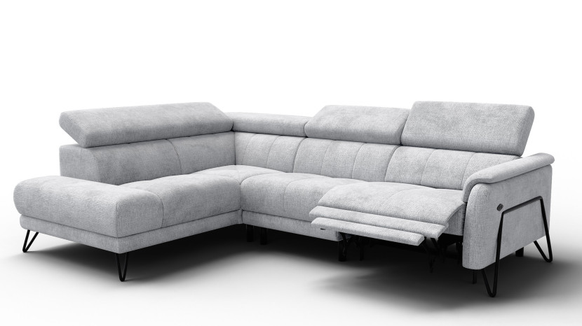 Sofa narożna 5 osobowa lewa RODEN, 1 x Relax Zero Gravity, jasnoszara 801496