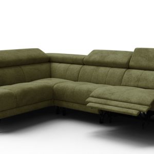 Sofa narożna 5 osobowa lewa RODEN, 1 x Relax Zero Gravity, oliwkowa 801504