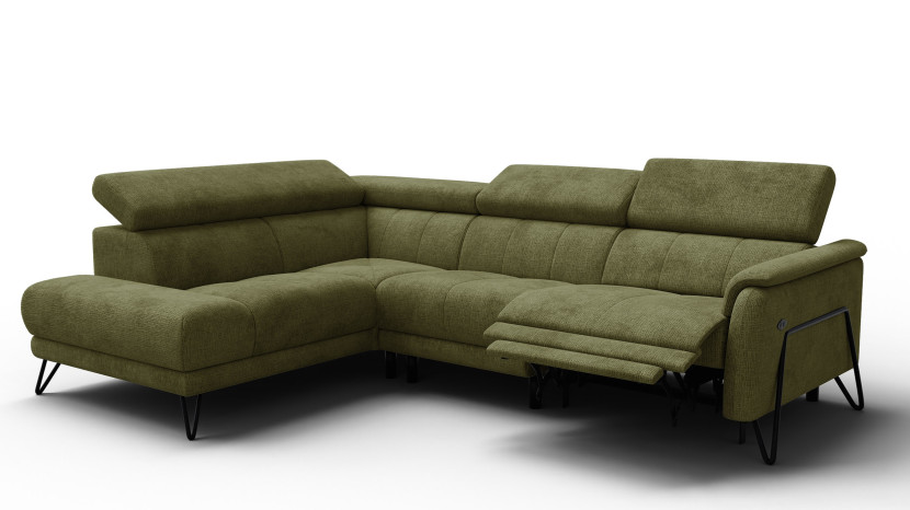 Sofa narożna 5 osobowa lewa RODEN, 1 x Relax Zero Gravity, oliwkowa 801504