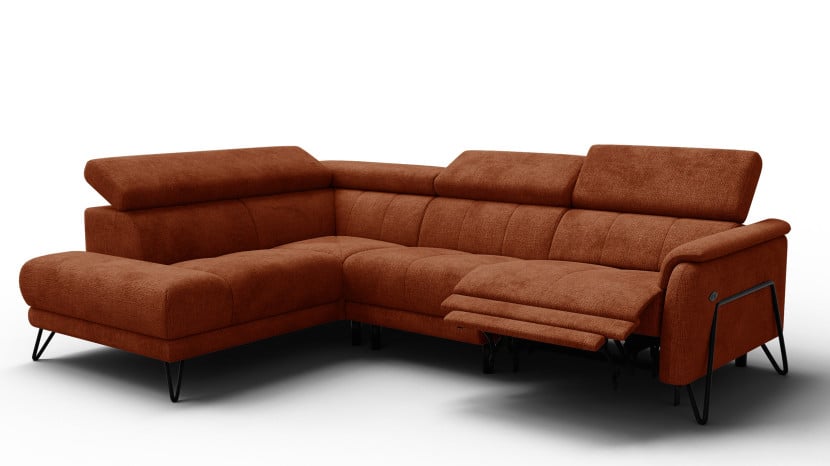 Sofa narożna 5 osobowa lewa RODEN, 1 x Relax Zero Gravity, pomarańczowa 801438