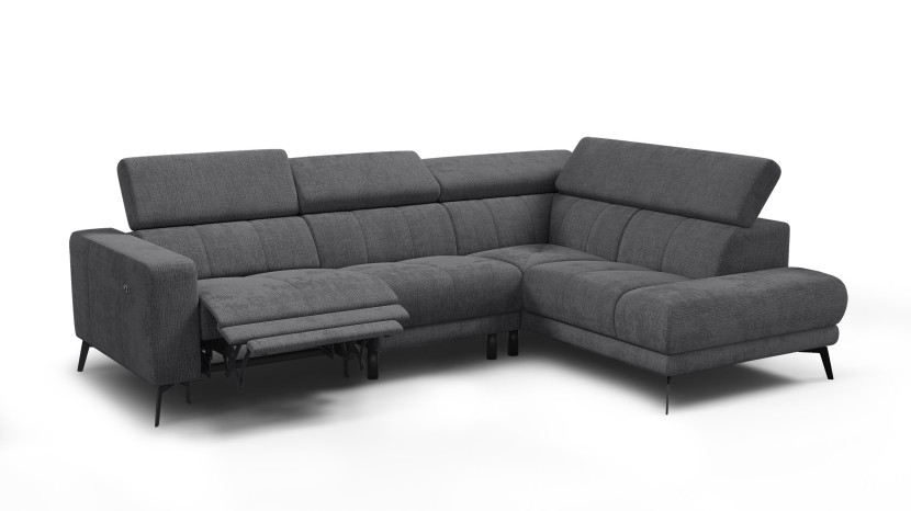 Sofa narożna 5 osobowa prawa MORELLO, ciemnoszara, 1 x Relax Zero Gravity 801459