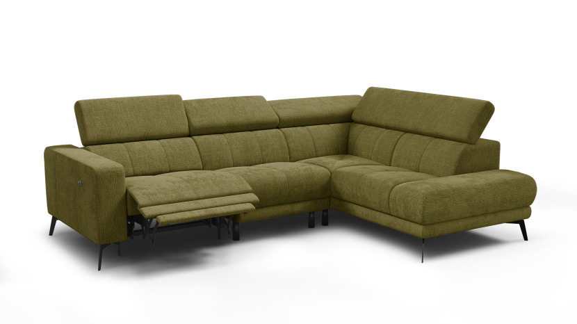 Sofa narożna 5 osobowa prawa MORELLO, oliwkowa, 1 x Relax Zero Gravity 801483