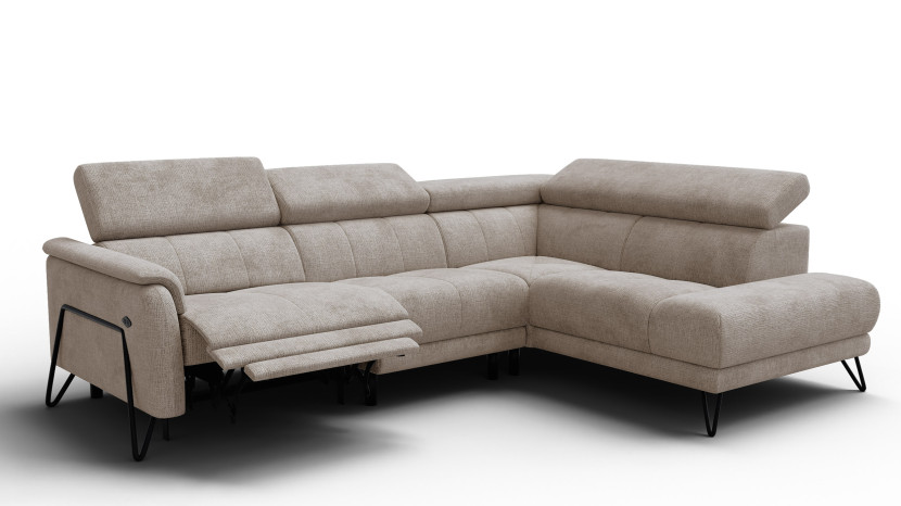 Sofa narożna 5 osobowa prawa RODEN, 1 x Relax Zero Gravity, beżowa 801536