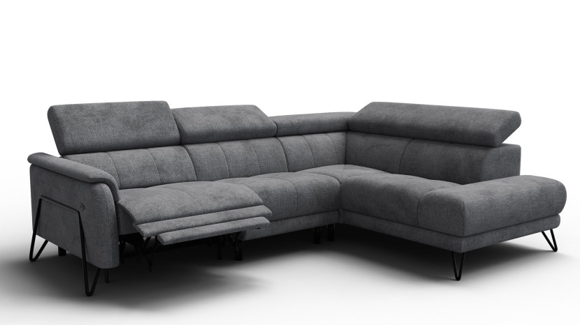 Sofa narożna 5 osobowa prawa RODEN, 1 x Relax Zero Gravity, ciemnoszara 801531