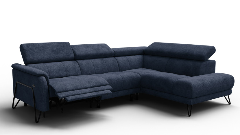 Sofa narożna 5 osobowa prawa RODEN, 1 x Relax Zero Gravity, granatowa 801476