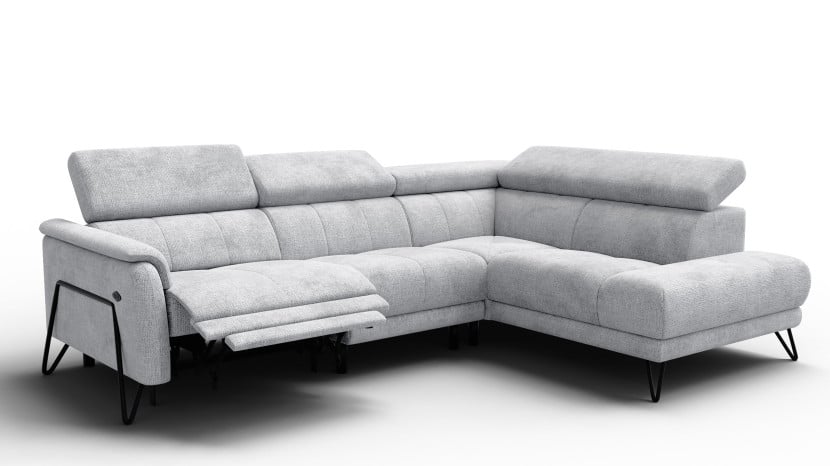 Sofa narożna 5 osobowa prawa RODEN, 1 x Relax Zero Gravity, jasnoszara 801490