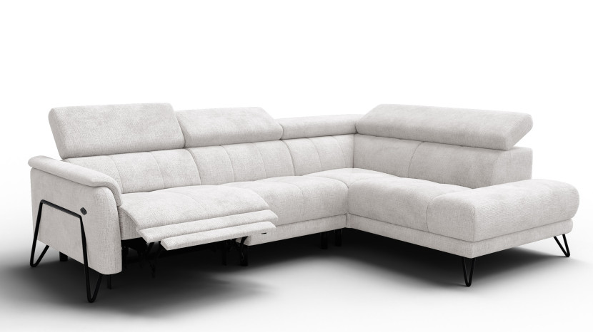 Sofa narożna 5 osobowa prawa RODEN, 1 x Relax Zero Gravity, kremowa 801434
