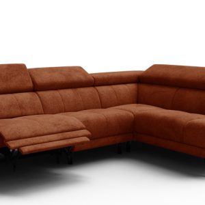 Sofa narożna 5 osobowa prawa RODEN, 1 x Relax Zero Gravity, pomarańczowa 801450 Sofa narożna 5 osobowa prawa RODEN, 1 x Relax Zero Gravity, pomarańczowa 801450