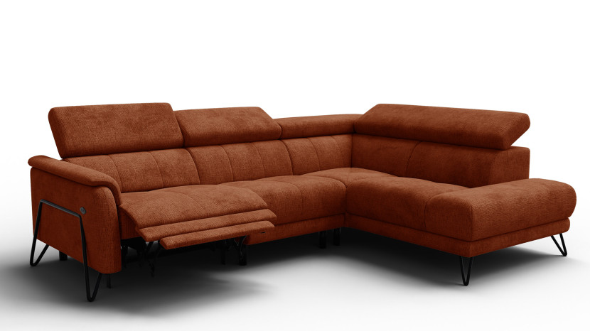 Sofa narożna 5 osobowa prawa RODEN, 1 x Relax Zero Gravity, pomarańczowa 801450