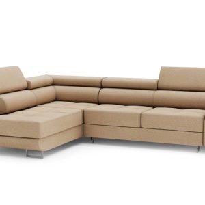 Sofa narożna beżowy welur z pojemnikiem MONTANA rozkładana zagłówki lewa 753354 Sofa narożna beżowy welur z pojemnikiem MONTANA rozkładana zagłówki lewa 753354