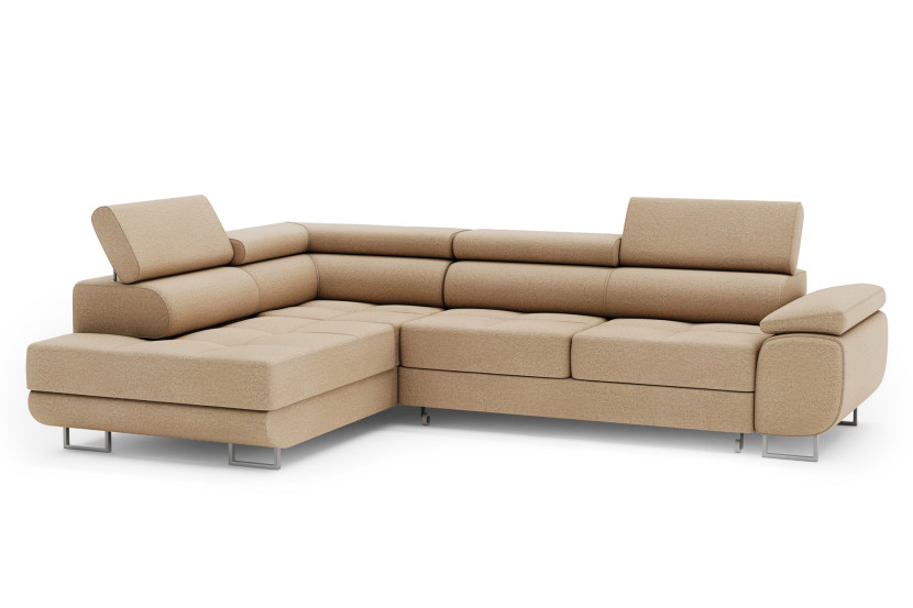 Sofa narożna beżowy welur z pojemnikiem MONTANA rozkładana zagłówki lewa 753354