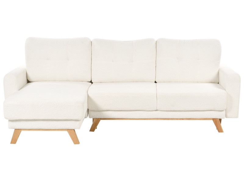 Sofa narożna boucle prawostronna rozkładana biała 220536