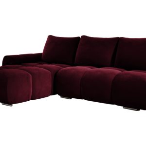 Sofa narożna plamoodporna pikowana ALFERIA z pojemnikiem burgundowa lewa 819625 Sofa narożna plamoodporna pikowana ALFERIA z pojemnikiem burgundowa lewa 819625