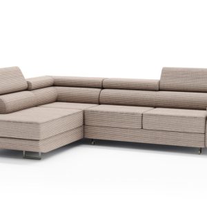 Sofa narożna z funkcją spania i pojemnikiem MONTANA beżowa sztruks lewa 866479 Sofa narożna z funkcją spania i pojemnikiem MONTANA beżowa sztruks lewa 866479