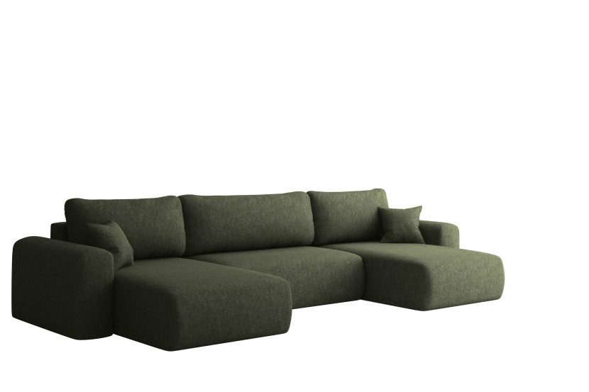 Sofa narożnik CAPRI U, z funkcją spania, do salonu, ciemnozielony 804201