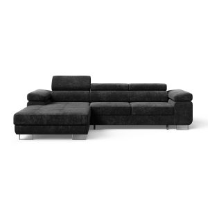 Sofa narożnikowa na nóżkach z zagłówkami ADRIANO czarny szenil lewa 1072591 Sofa narożnikowa na nóżkach z zagłówkami ADRIANO czarny szenil lewa 1072591