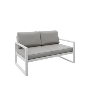 Sofa ogrodowa 2-osobowa ALICANTE beżowa z białym stelażem 1048392 Sofa ogrodowa 2-osobowa ALICANTE beżowa z białym stelażem 1048392