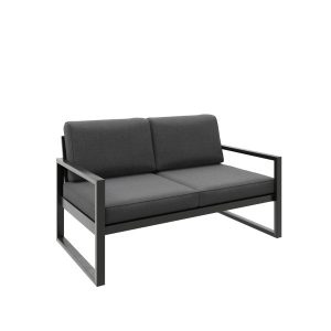 Sofa ogrodowa 2-osobowa ALICANTE szara z czarnym stelażem 1048376 Sofa ogrodowa 2-osobowa ALICANTE szara z czarnym stelażem 1048376