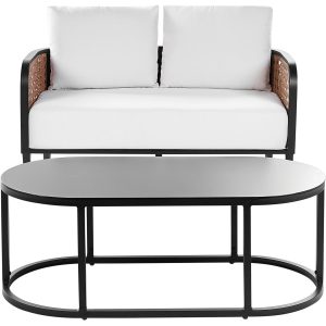 Sofa ogrodowa 2-osobowa z poduchami i stolikiem 338391
