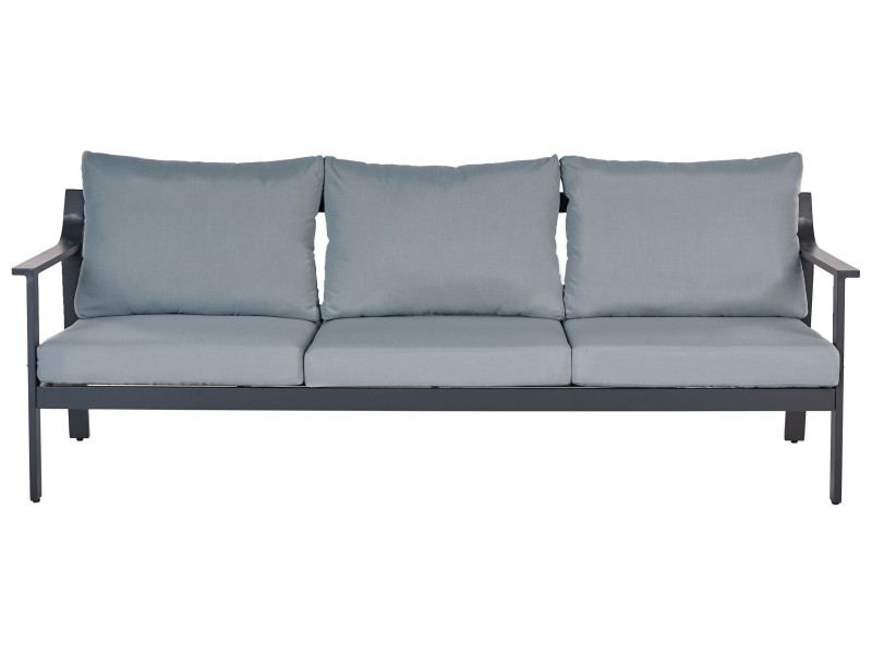 Sofa ogrodowa 3-osobowa metalowa z ciemnoszarymi poduchami 338148