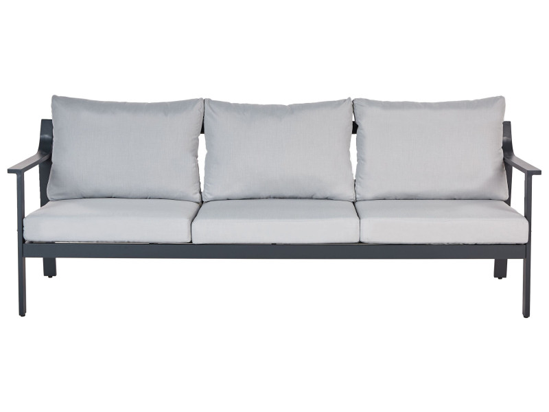 Sofa ogrodowa 3-osobowa metalowa z jasnoszarymi poduchami 338147