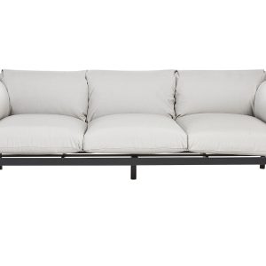 Sofa ogrodowa 3-osobowa metalowa z szarymi poduchami 115209