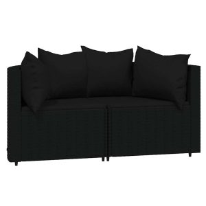 Sofa Ogrodowa Czarna z Poduszkami Fotel Siedzisko Na Taras Balkon 952685 Sofa Ogrodowa Czarna z Poduszkami Fotel Siedzisko Na Taras Balkon 952685
