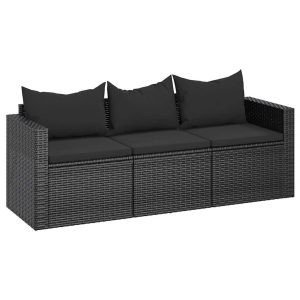 Sofa Ogrodowa Czarna z Poduszkami Fotel Siedzisko Na Taras Balkon 952695 Sofa Ogrodowa Czarna z Poduszkami Fotel Siedzisko Na Taras Balkon 952695