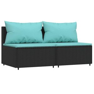 Sofa Ogrodowa Czarna z Poduszkami Fotel Siedzisko Na Taras Balkon 952701 Sofa Ogrodowa Czarna z Poduszkami Fotel Siedzisko Na Taras Balkon 952701