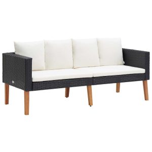 Sofa Ogrodowa Czarna z Poduszkami Fotel Siedzisko Na Taras Balkon 952719 Sofa Ogrodowa Czarna z Poduszkami Fotel Siedzisko Na Taras Balkon 952719