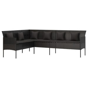 Sofa Ogrodowa Narożna Czarna Polirattan z Poduszkami Na Taras Ogród Balkon 952697 Sofa Ogrodowa Narożna Czarna Polirattan z Poduszkami Na Taras Ogród Balkon 952697