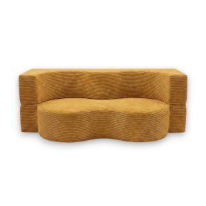 Sofa piankowa Arc z funkcją spania musztardowy sztruks 994523 Sofa piankowa Arc z funkcją spania musztardowy sztruks 994523