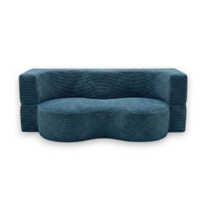 Sofa piankowa Arc z funkcją spania niebieski sztruks 994526 Sofa piankowa Arc z funkcją spania niebieski sztruks 994526