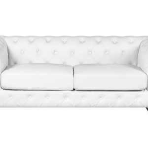 Sofa pikowana Chesterfield ekoskóra biała 190679 Sofa pikowana Chesterfield ekoskóra biała 190679