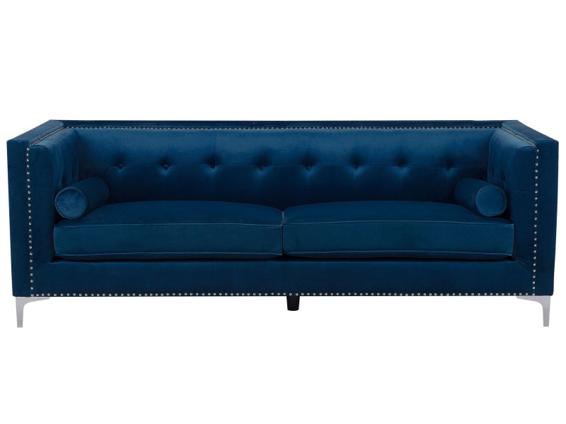 Sofa pikowana welurowa ciemnoniebieska 191062