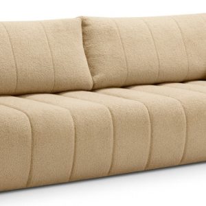 Sofa rozkładana ALOO obita tkaniną boucle z ozdobnymi poduszkami, beżowa 752112