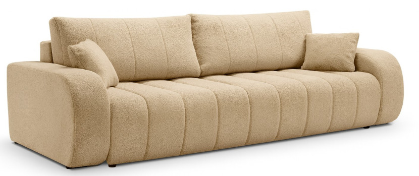 Sofa rozkładana ALOO obita tkaniną boucle z ozdobnymi poduszkami, beżowa 752112