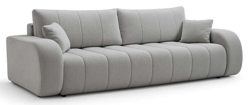 Sofa rozkładana ALOO obita tkaniną boucle z ozdobnymi poduszkami jasnoszara 752118