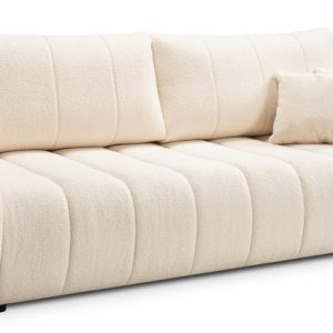 Sofa rozkładana ALOO obita tkaniną boucle z ozdobnymi poduszkami kremowa 752121